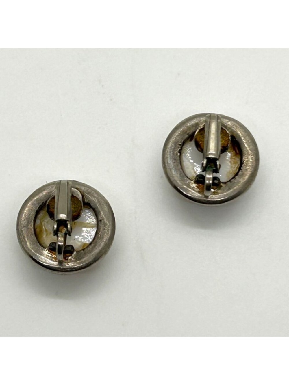 Vintage Hand Painted Porcelain Clip-On Earrings Floral Motif 3/4" Silver-tone - Picture 5 of 10